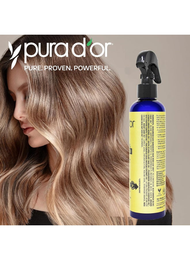 PURA D'OR 8 Oz Argan Oil Heat Shield Protectant Spray with Select Organic Ingredients, Protects Up To 450º F From Flat Iron & Hot Blow Dry, Leave-In, Define & Shine Dry & Damaged Hair - Image 4